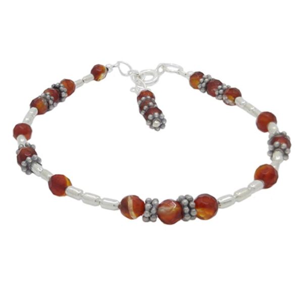 Carnelian & Sterling Silver Beaded Bracelet