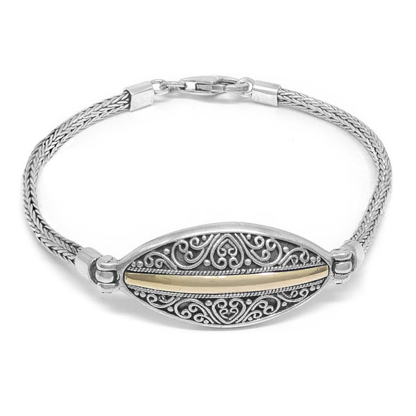 Sterling Silver Snake Link Bracelet with 22k Gold Center Bar