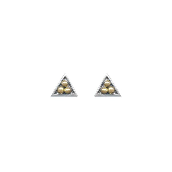 Triangle Sterling Silver Stud with 18k Gold Dots