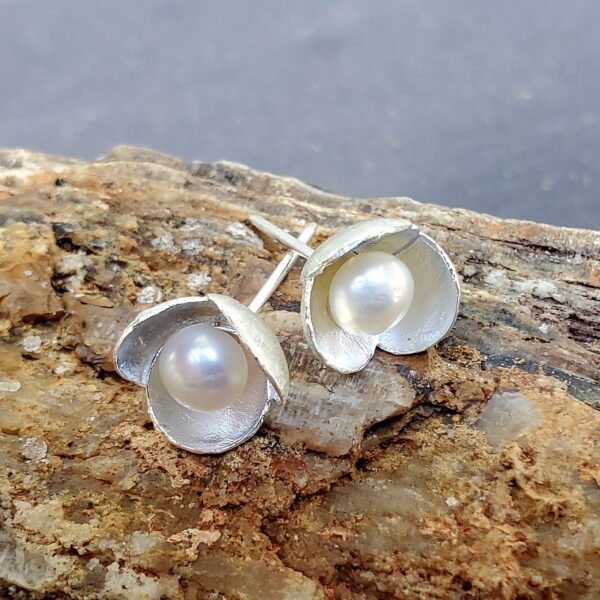 Sterling 3 Petal Pearl Stud - Image 3