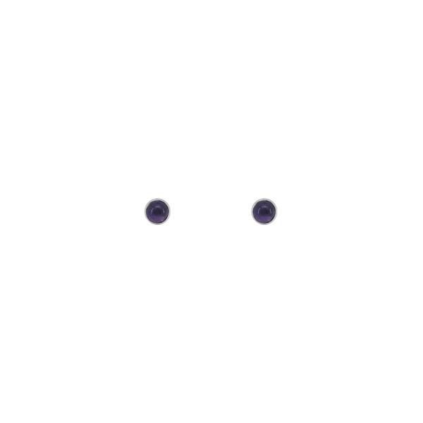 Sterling Silver Round Cabechon Amethyst Stud