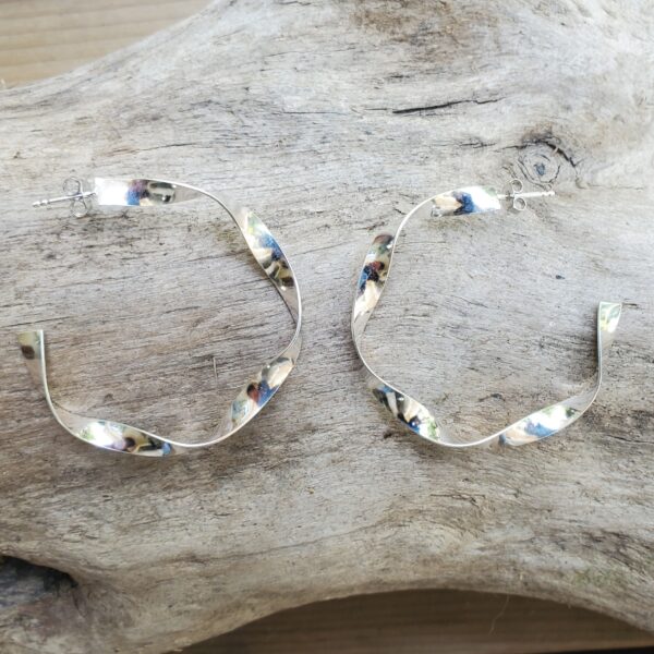 Medium Sterling Silver Ribbon Hoop - Image 4