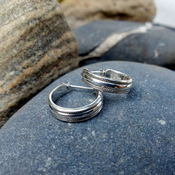 Sterling Silver Hoop with Tiny Braiding - Image 2