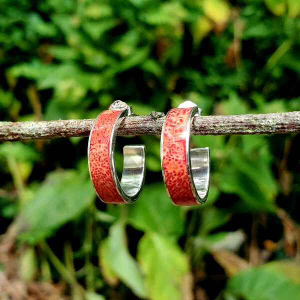 Sterling Silver Hoop with Coral Inlay - Image 3