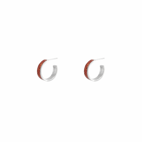 Sterling Silver Hoop with Coral Inlay