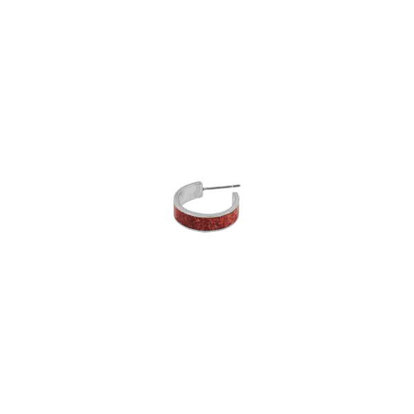 Sterling Silver Hoop with Coral Inlay - Image 2