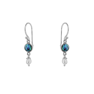 Sterling Silver Round Paua Shell and Pearl Dangle